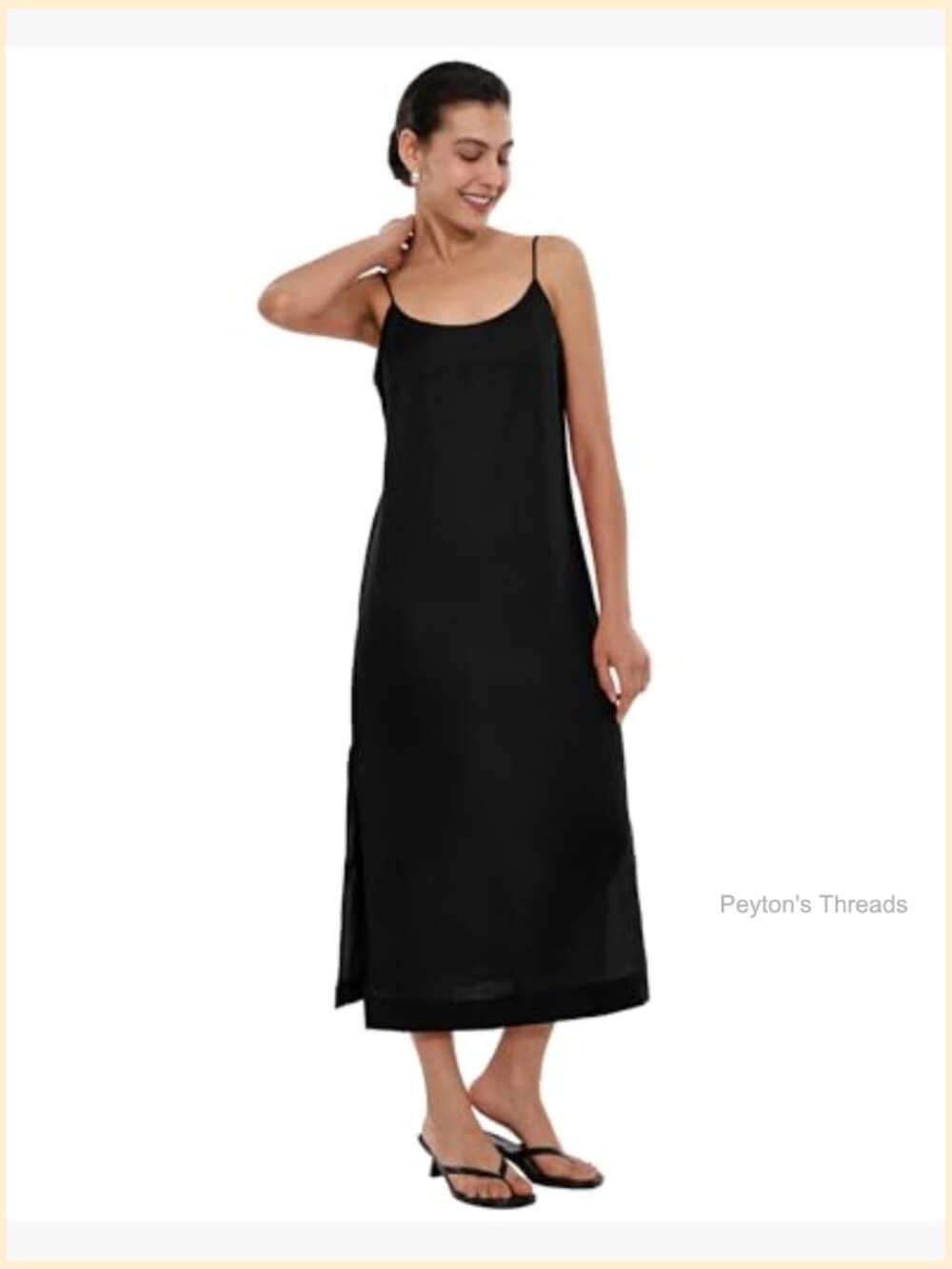 100% Linen Maxi Dress Spaghetti Strap Casual Loose Beach Dress - Picture 2 of 7